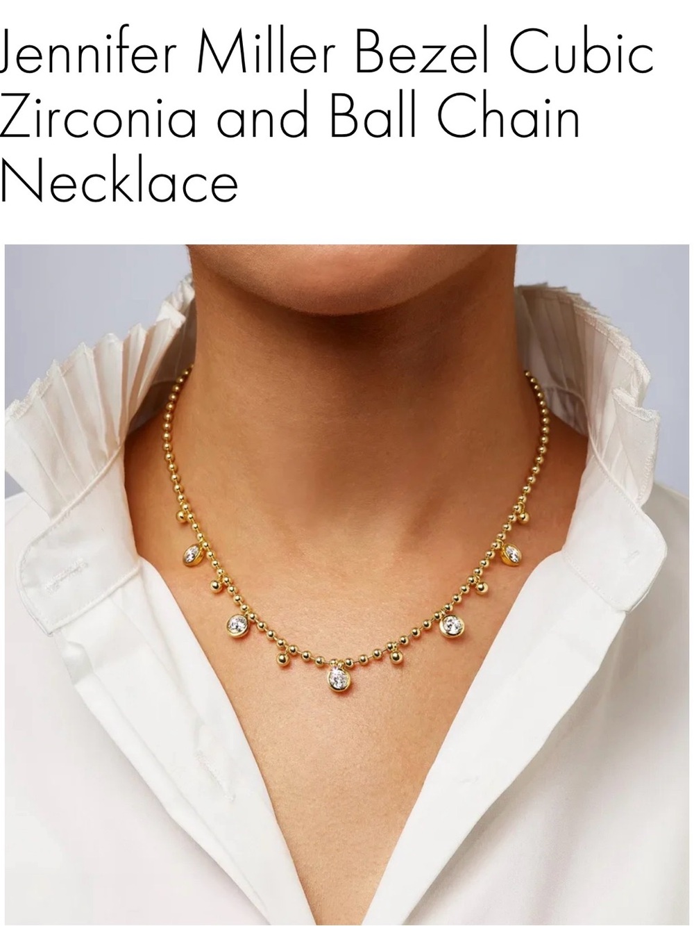 Gold Bezel Cubic Zirconia Charm Ball Chain Necklace by Jennifer Miller